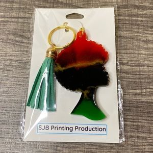SJB Red Black Green Resin Woman Keychain with Green Tassel